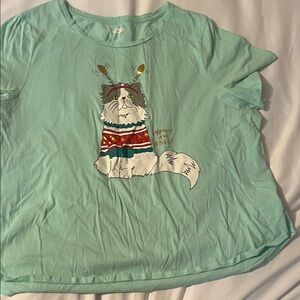 Old Navy Light Aqua Cat Graphic Short Sleeve Tee